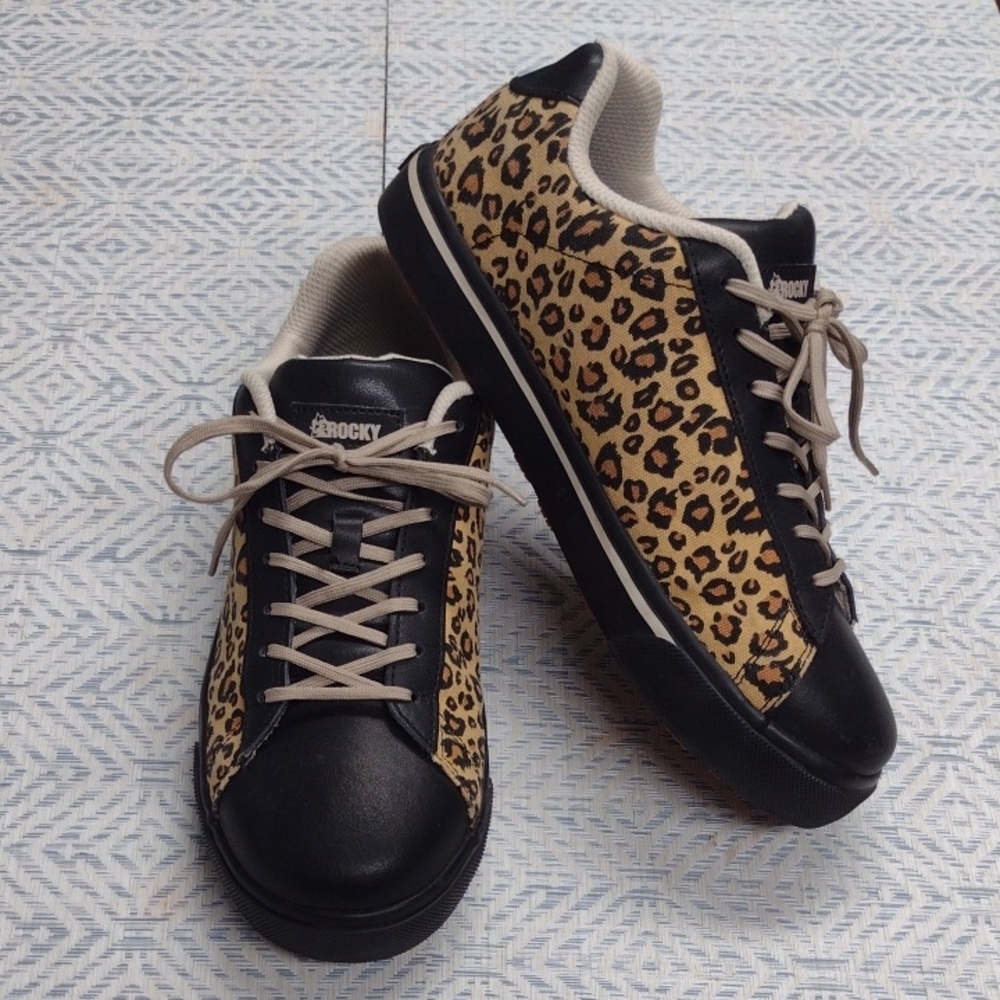 Rocky Women's Leopard Print Sneakers - Black and Tan Excellent For Work.